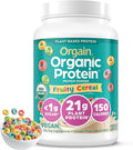 Orgain Organic Vegan Protein Powder, Fruity Cereal - 21g Plant Based Protein, 8g Prebiotic Fiber, Low Net Carb, No Lactose Ingredients, No Added Sugar, Non-GMO, For Shakes & Smoothies, 2.03 lb