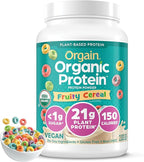Orgain Organic Vegan Protein Powder, Fruity Cereal - 21g Plant Based Protein, 8g Prebiotic Fiber, Low Net Carb, No Lactose Ingredients, No Added Sugar, Non-GMO, For Shakes & Smoothies, 2.03 lb