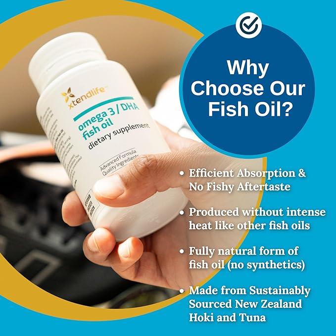 Xtendlife Omega 3 DHA Fish Oil for Heart, Brain & Joint Health - 1100mg Omega - 3 with 700mg DHA & 300mg EPA - 1 Month Supply (60 Count)