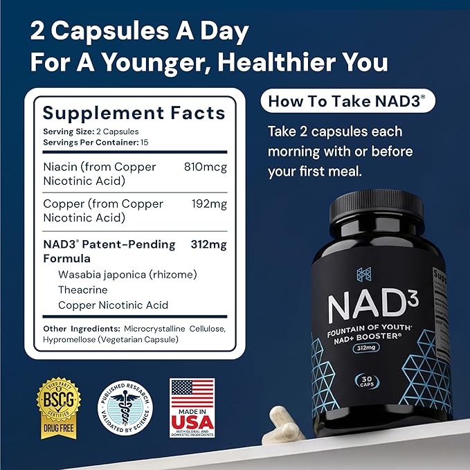 HPN NAD+ Booster – Nicotinamide Riboside Alternative (NAD3) for Men & Women | Anti Aging NRF2 Activator, 312 mg per Serving – Natural Energy Supplement for Longevity & Cellular Health, 30 Veggie Pills