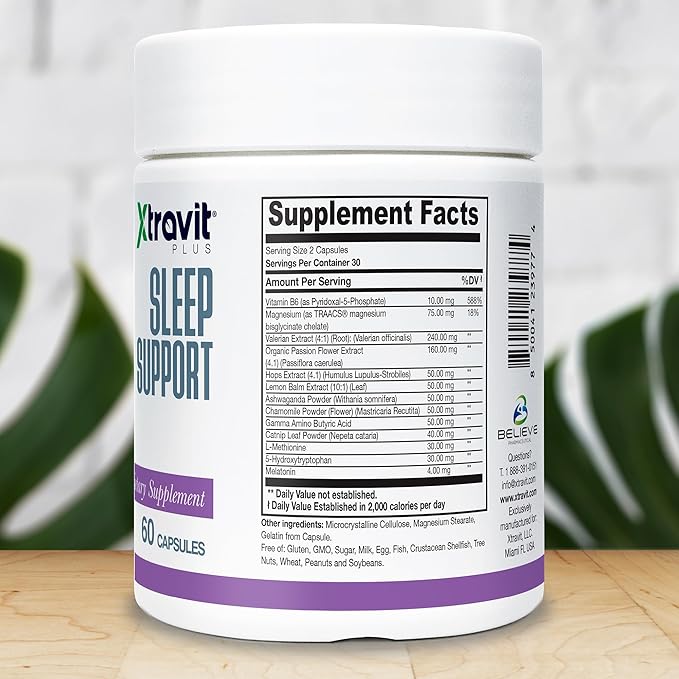 Sleep Support Supplement - Natural Herbal Sleep-Aid for Men & Women - Extra Strength PM Supplements - May Support Calm & Deep Rest - Non-GMO & Gluten Free, 60 Capsules