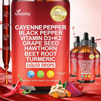 VivoNu Cayenne Pepper Softgels Supplement, Supports Leg Vein, Heart and Blood Vessel Health, with Vitamin E D3+K2 and Extracts of Grape Seed, Hawthorn, Beetroot, Berberine (Drops /3 Bottle)