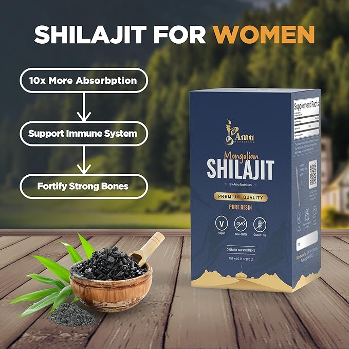 AMU NUTRITION Pure Mongolian Shilajit for Men and Women - Harvested from Mongolia - Natural Source of Fulvic Acid Trace Minerals (20 GRAM)