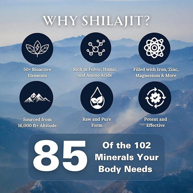 Pure Shilajit Resin Dry Drops - High Potency, Grade A, 100% Pure with Fulvic Acid & 85+ Trace Minerals for Better Energy Metabolism & Immune Support | 60 Easy-to-Take Tablets for Men & Women