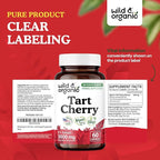 Wild & Organic Tart Cherry Capsules 600 mg - Uric Acid Support - Tart Cherry Powder Supplement - Prunus Cerasus Fruit Extract - 60 Days of Supply - Vegan, No Fillers, Non-GMO - 60 Count