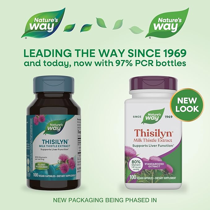 Nature's Way Thisilyn with Standardized Milk Thistle Extract, Supports Liver Function*, Silymarin, Vegan, 100 Capsules (Packaging May Vary)