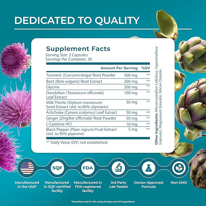 PUREHEALTH Research Liver Health – Liver Cleanse Detox & Repair Support Supplement- with Milk Thistle, Turmeric Powder, Dandelion, Artichoke, Beet Root, Ginger, L Cysteine HCL & More - 360 Capsules