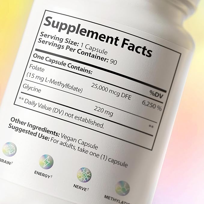 CleanHealthLab L-Methylfolate 15mg, 5-MTHF Active Folate - Maximum Potency Methylated Vitamin B9 Supplement - Support for Brain Health, Energy, Nerves, and Methylation with No Fillers (90 Count)