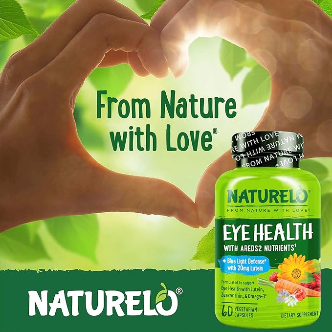 NATURELO Eye Vitamins - AREDS 2 Formula Nutrients with Lutein, Zeaxanthin, Vitamin C, E, Zinc, Plus DHA - Supplement for Dry Eyes, Healthy Vision, Eye Support - 60 Vegan Capsules (Pack of 2)