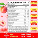 Organic Methylated Vitamin B Gummies: Natural Complex Supplement with B1 B2 B3 B5 B6 B7 B9 B12 Plus D3 Zinc Magnesium Ashwagandha Omega3 - Energy Support for Work Adults Women Men(120Count)
