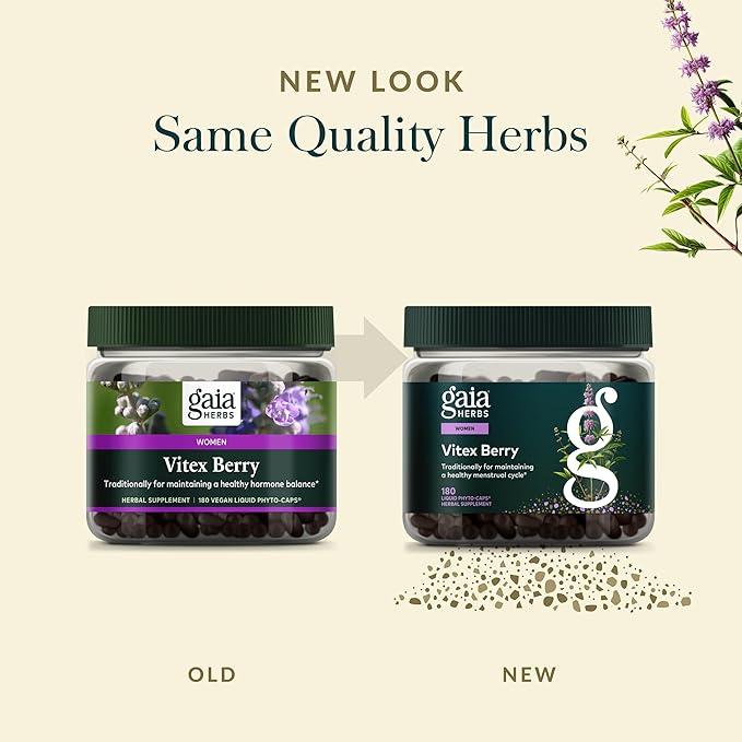 Gaia Herbs Vitex Berry - Vitex Traditionally Used to Support Hormone Balance for Women & a Healthy Menstrual Cycle* - 180 Vegan Liquid Phyto-Caps (90 Servings)