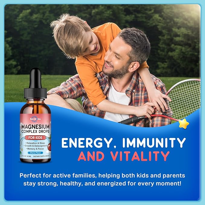 (2 Pack) Magnesium Glycinate Liquid for Kids, Kids Magnesium Liquid Drops Supplement with L-Theanine, Calcium, Zinc, Vitamin D3 K2 for Sleep Calm Relaxation Brain Bones Focus, Cherry Flavor 4 Fl Oz