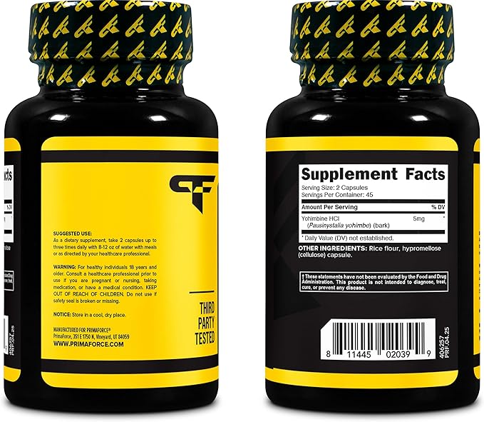 Primaforce Yohimbine HCl 2.5mg, 90 Capsules - GMO Free and Gluten Free Supplement