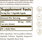 Solgar Zinc Citrate Vegetable Capsules, 100 Count, Non-GMO, Gluten Free, and Kosher, Supports Immune System Health, Healthy Skin and Eyes, Normal Taste and Vision