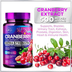 Cranberry Extract 500mg Per Serving Supplement Pills - 3X Strength Concentrated Whole Fruit Cranberry with Vitamin C, Triple Strength for Cleanse & Urinary Tract Health Support - 120 Capsules