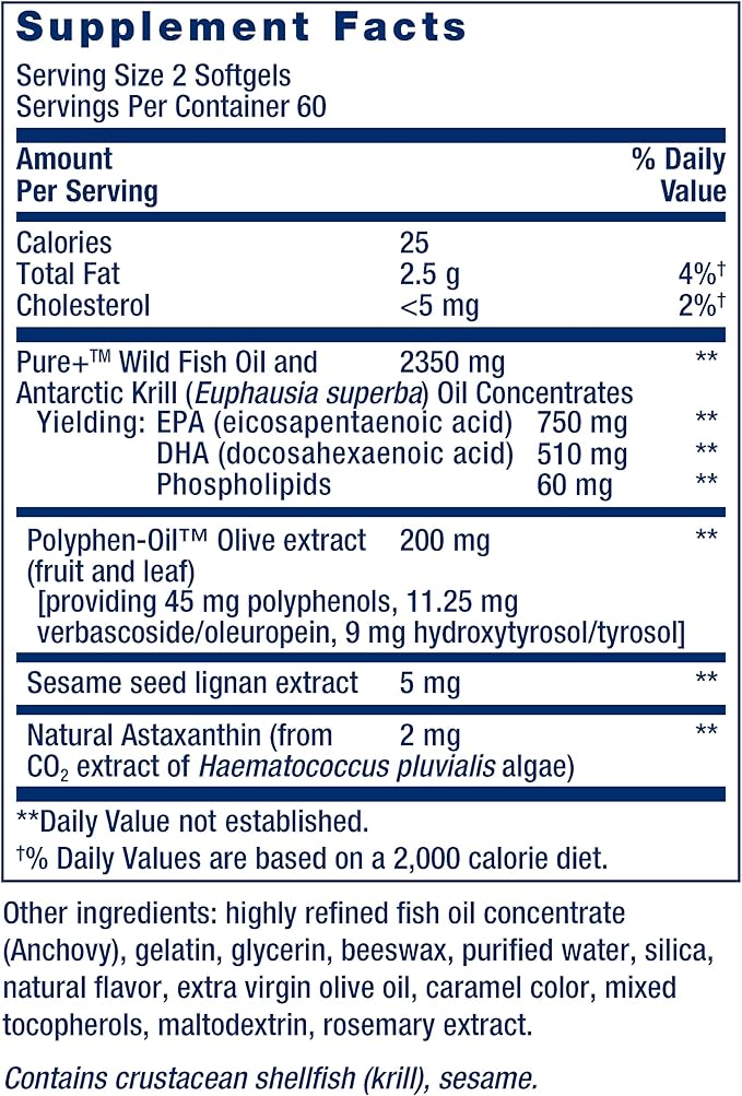 Life Extension Super Omega-3 Plus EPA/DHA Fish Oil, Sesame Lignans, Olive Extract, Krill & Astaxanthin - Heart, Brain & Joint Health Support - Gluten-Free, Non-GMO - 120 Softgels,(Pack of 2)