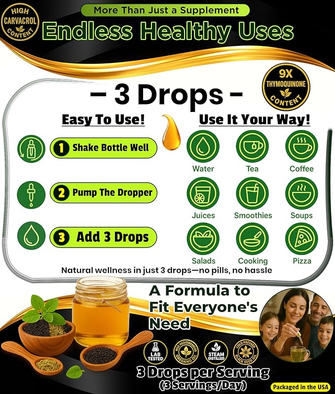 Oil of Oregano with Black Seed Oil - 400 Servings, 2 in 1 Wild Oregano Oil with Black Seed Oil Drops