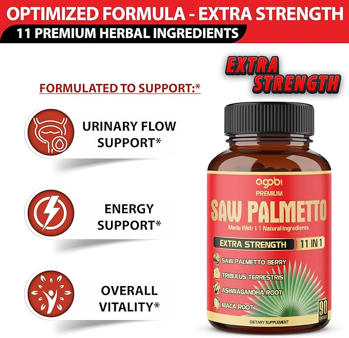 Premium Saw Palmetto Capsules - Combined with Ashwagandha, Turmeric, Tribulus, Maca, Green Tea, Ginger, Holy Basil & More - 90 Capsules 3-Month Supply