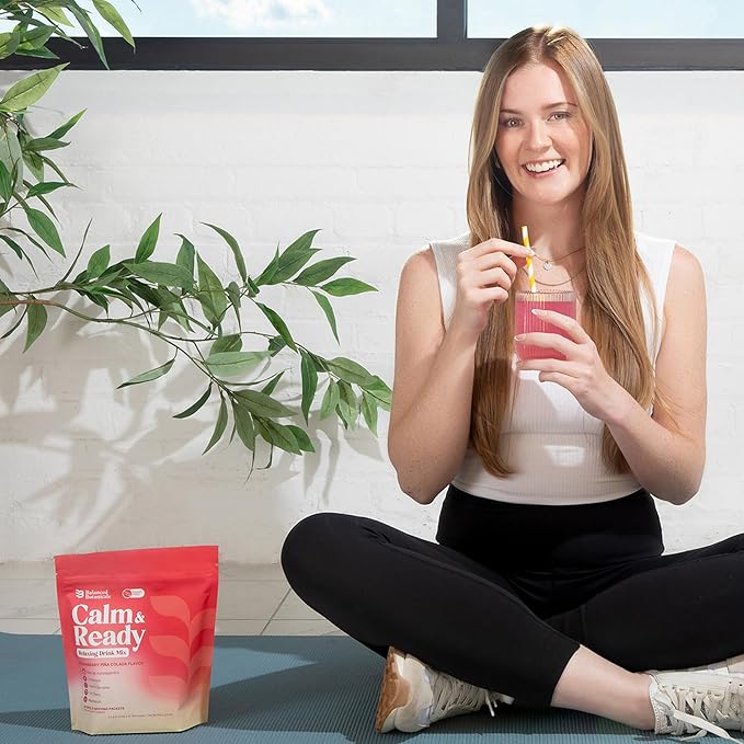 Calm and Ready Powder Drink Mix, with Magnesium Glycinate, Ashwagandha KSM 66, L Theanine, and Tart Cherry, Relaxation Support Supplement, Strawberry Pina Colada, 20 Travel Packets