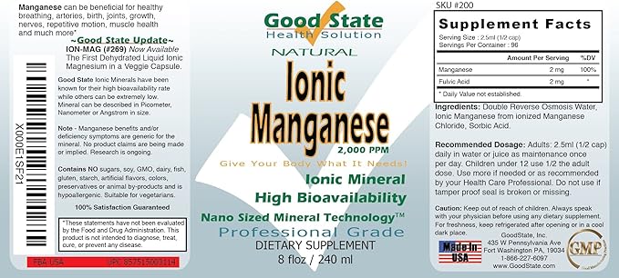 Good State Liquid Ionic Minerals Manganese (120 Days At 2mg.)