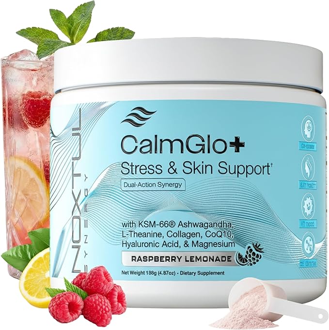 Daily Stress & Skin Support Drink Powder – Adaptogen Cortisol Reducer with Ashwagandha KSM-66, L-Theanine, Magnesium & Collagen Peptides – Mood, Focus & Hydration - Raspberry Lemonade, 30 Servings