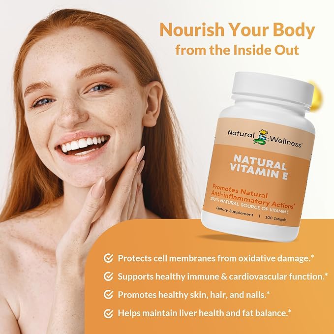 Natural Wellness Vitamin E 400 IU – Mixed Tocopherols Softgels for Antioxidant Support, Heart & Immune Health – Non-GMO Vitamin E Capsules for Skin & Wellness – 100 Count