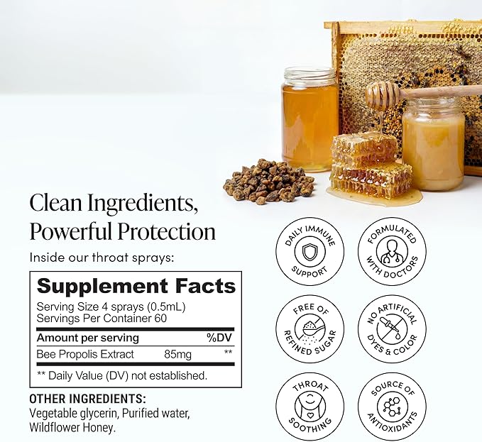 Beekeeper's Naturals Propolis Throat Spray, Natural Immune Support & Sore Throat Relief - Antioxidants, Keto, Paleo, Gluten-Free, 1.0 oz (Pack of 2)