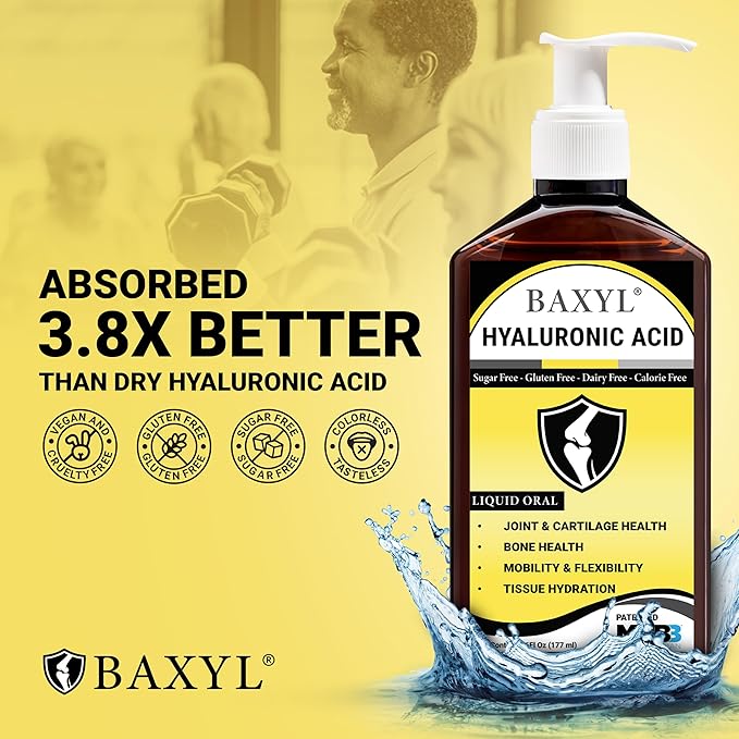 BAXYL Liquid Hyaluronic Acid Supplement for Joint Health - Patented MHB3 Formula for Bone, Skin,Eye Health & to Restore Cartilage - Vegan, Gluten-Free, Non-GMO for Comfort - 30-Day Supply