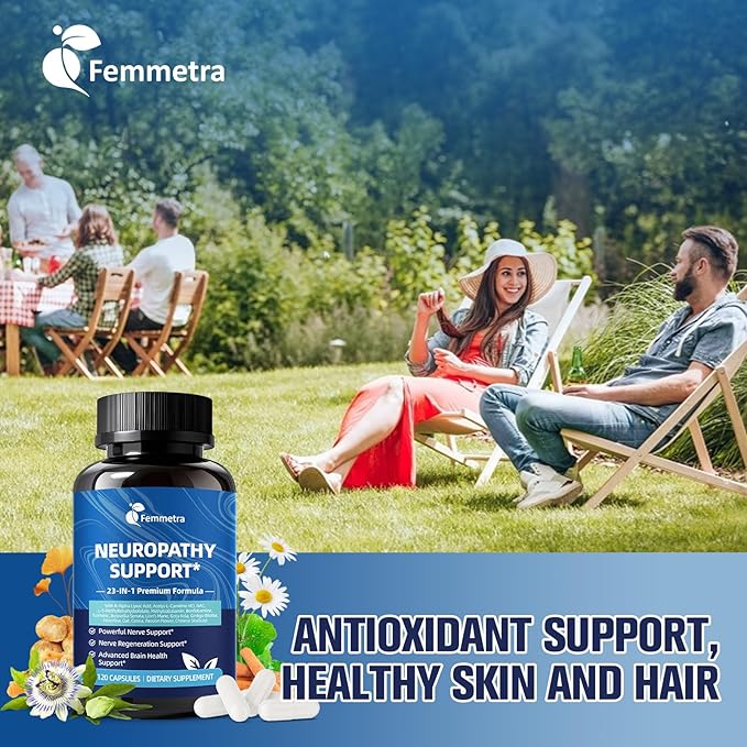 Nerve & Peripheral Neuropathy Support Supplement with 1200mg R-Alpha Lipoic Acid L-Carnitine Vitamin B12 B1 B6 D3 E Folate Lions Mane NAC Magnesium Turmeric - Liver Detox, Antioxidant & Mental Support