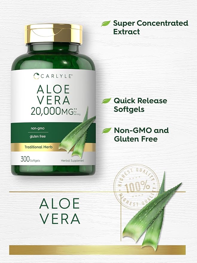 Carlyle Aloe Vera Softgel Capsules | 300 Count | Aloe Vera Gel Supplement | Non-GMO, Gluten Free