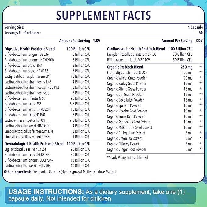 Probiotics for Women & Men - 300 Billion CFU, 24 Strains Probiotics + 15 Organic Herbs Prebiotics for Digestive, Gut Health, Immune, Constipation, Diarrhea & Whole-Body Health - 2 Months Supply