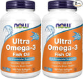 NOW Foods Supplements,Ultra Omega-3,500 EPA and 250 DHA,Cardiovascular Support*,180-Fish Gelatin Softgels,(Pack of 2)