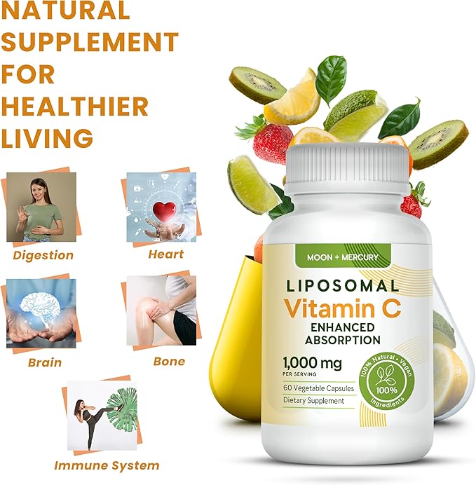 Liposomal - Vitamin c 1000mg - 60 Vitamin c Capsules - Higher Absorption,bioavailability liposomal Vitamin c by Moon and Mercury