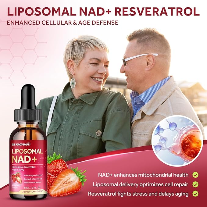 Liposomal NAD Supplement - 1200mg NAD+ Liquid Drops for Women & Men with Nicotinamide, Resveratrol, Quercetin, TMG, Black Pepper Extract - Brain & Cellular Mitochondrial Health, Anti-Aging, Longevity
