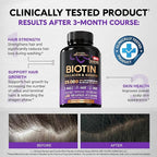 Biotin | Collagen | Hyaluronic Acid | Keratin - Clinically Tested Supplement - Hair Growth Support, Skin & Nails - 25000 mcg Vitamins B2, B3, B6 & B7 + B1 - Made in USA - Women & Men | 180 Capsules