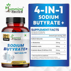 Humming Herbs Sodium Butyrate+ Capsules – 4-in-1 Digestive Support with L-Glutamine + Prebiotic Inulin + Probiotic Blend (10 Billion CFU) – 120 Vegetarian Capsules