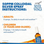 Natural Path Silver Wings Colloidal Silver Liquid - Daily Immune Support Supplement - 50ppm (250mcg) - 2 fl oz Spray
