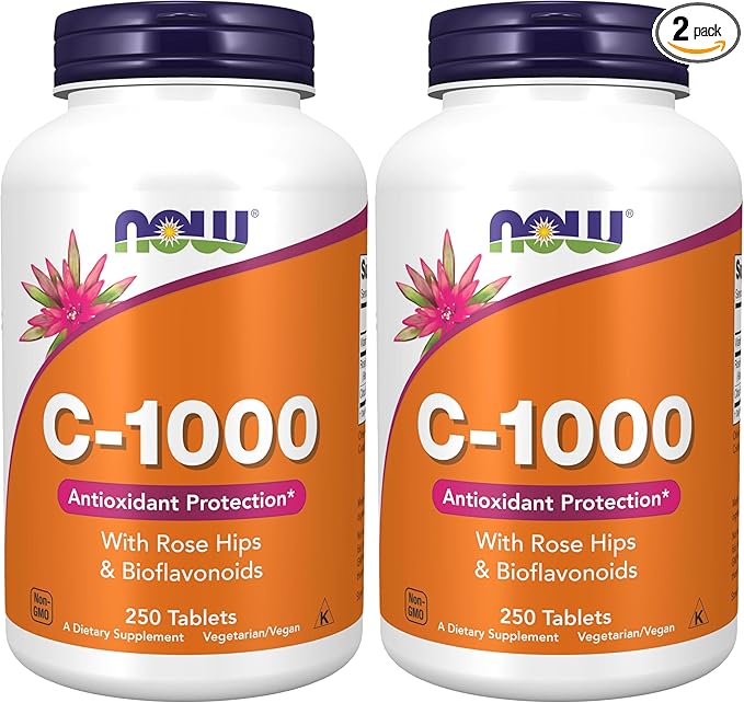 Now Supplements, Vitamin C-1,000 with Rose Hips & Bioflavonoids, Antioxidant Protection*, 250 Tablets, (Pack of 2)