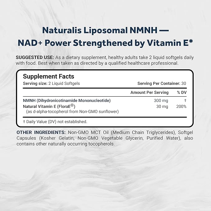 Naturalis Liposomal NMNH 300mg (NMN Alternative) | Boost NAD+ Levels & Support Healthy Aging* | Bioenhanced with Vitamin E for Advanced Absorption, Stability & Antioxidant Protection* | 60 Softgels