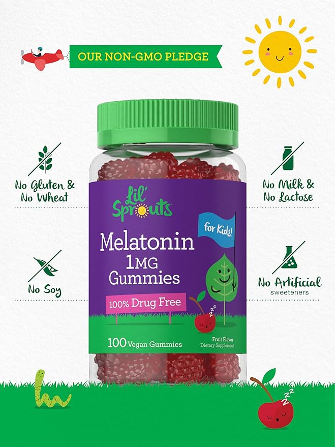 Carlyle Kids Melatonin Gummies | 1 mg 100 Count | Fruit Flavor Gummy | Vegan, Non-GMO, Gluten Free | by Lil Sprouts