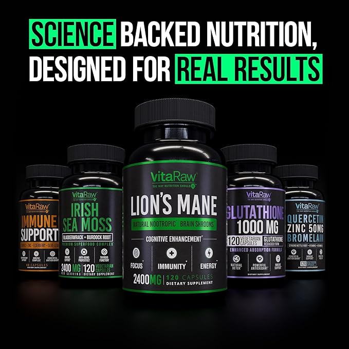 Organic Lions Mane Supplement Capsules 2400 mg - Powerful Nootropic - Helps Maintain Memory, Energy, and Mental Clarity - Vegan Brain Booster Focus Pills - Real Lion's Mane Supplement