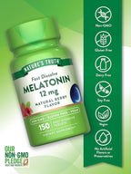 Nature's Truth Melatonin 12 mg | 150 Tablets | Quick Dissolve | Natural Berry Flavor | Vegan, Non-GMO & Gluten Free Supplement for Adults