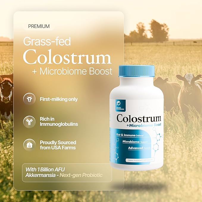 Colostrum Capsules | Grass-Fed Bovine Colostrum with Akkermansia Probiotic 1B AFU | Microbiome & Gut Support | High IgG Advanced Formula | 120 Capsules