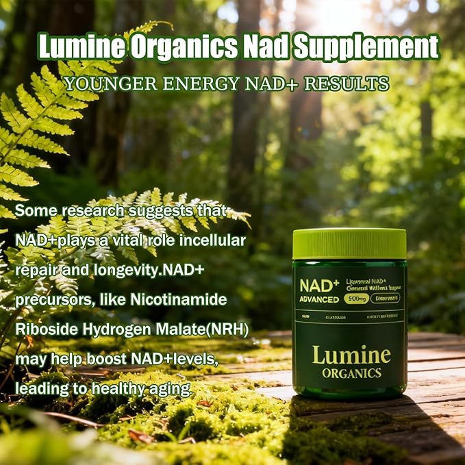 1PCSLumine Organics NAD+ Supplement for Energy Metabolism Support, Liposomal Capsules Containing Resveratrol,Nicotinamide Ribosidean & Quercetin,Alternative to NMN Supplement,Gluten-Free,Vegan (1PCS)