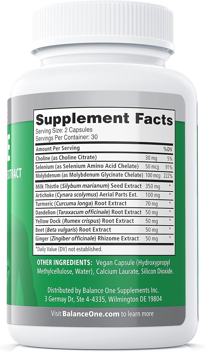 Balance ONE Liver Support Supplement with Milk Thistle, Dandelion Root Extract & Molybdenum – Liver Health & Detox Support – Vegan Capsules, 1 Month Supply – Liver One
