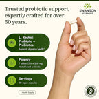 Swanson L. Reuteri Probiotic Plus with L. Rhamnosus, L. Acidophilus & FOS Prebiotic for Gut-Health-Conscious Adults - 7 Billion CFU (30 Vegan Capsules)