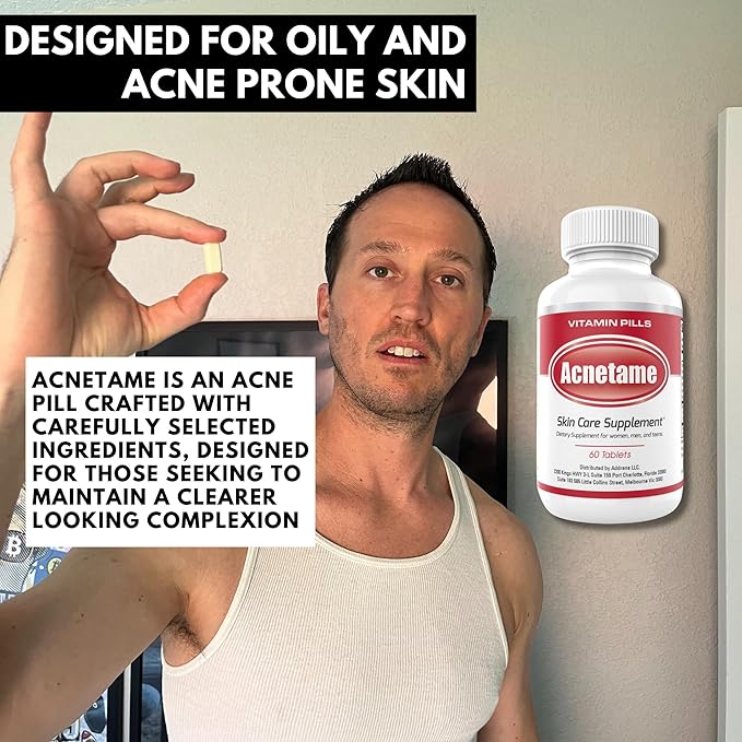 Acnetame Acne Pills 2 Pack 120 Pills- Vitamin Supplements for Acne Breakouts- Hormonal Pimple Tablets to Clear Oily Skin for Women, Men, Teens, and Adults
