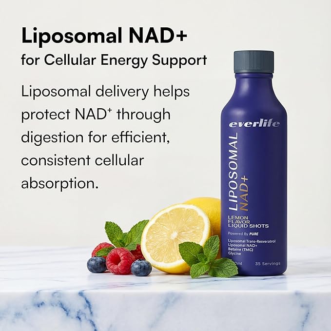 Everlife Liposomal NAD+ Liquid Supplement – 150mg Shot with Liposomal Trans-Resveratrol, TMG & Glycine – Boosts Energy, Cellular Repair, Healthy Aging & Longevity – NMNH Alternative – 30 Servings