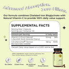 Future Kind Iron Supplement for Women and Men, Daily Energy & Focus, Chelated Iron Bisglycinate, 18mg 100% DV with Vitamin C for Absorption - Gentle on Stomach, Non-GMO Vegan Capsules, 30 Day Supply