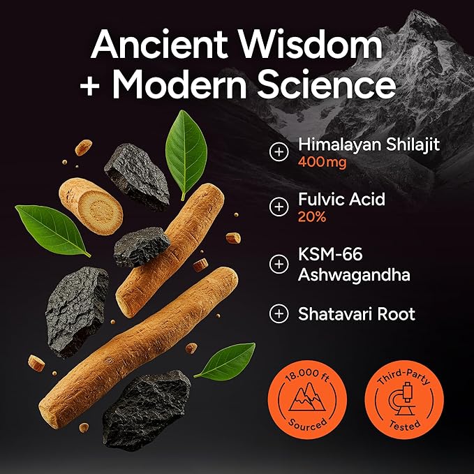 Sugar-Free Himalayan Shilajit Gummies for Men and Women [4000mg - 10:1 Extract] Energy, Focus & Testosterone Booster with KSM 66 Ashwagandha and Shatavari - Non-GMO